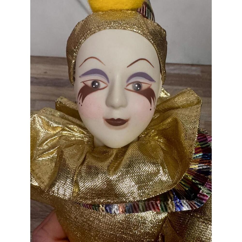 vintage sugar‎ loaf kawaii clown doll gold harlequin porcelain 14 collectible